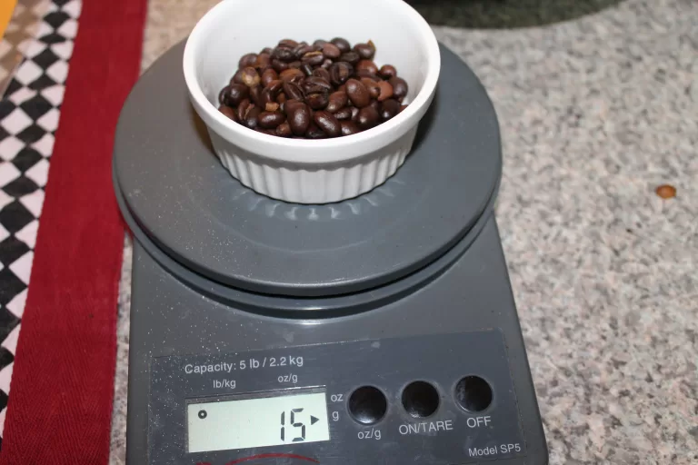 roasted beans on the scale